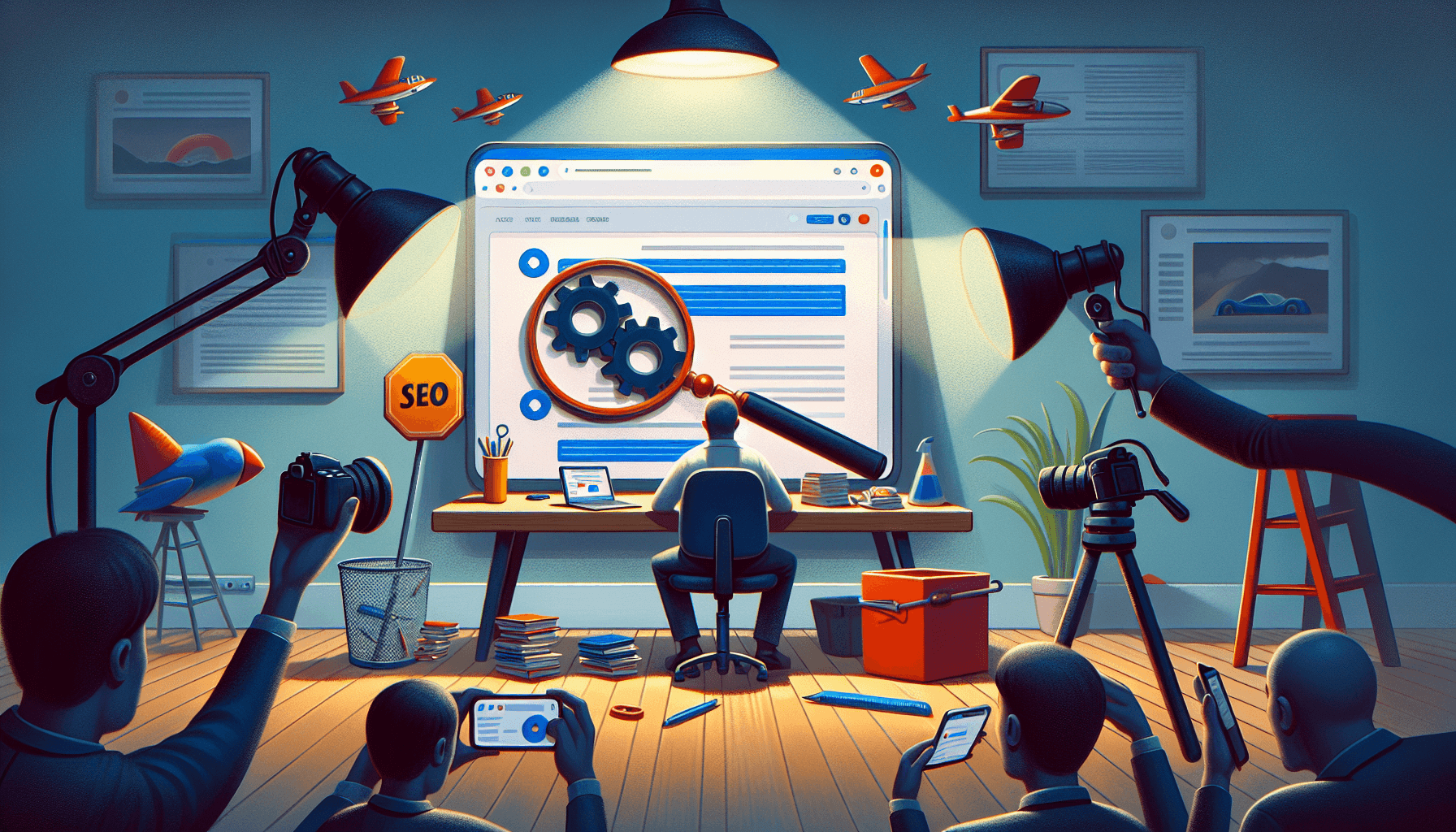 A person analyzing website data on a laptop, surrounded by notes and charts, illustrating the process of comparing technical SEO audit tools for better in…