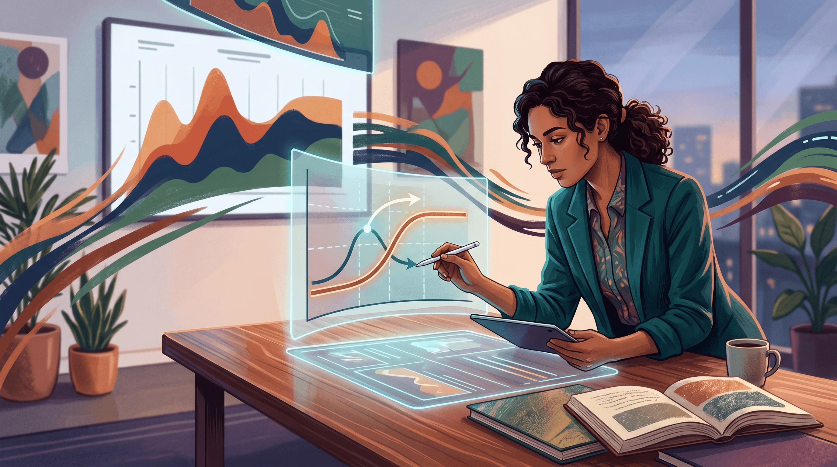 A diverse group of marketers collaborates in a modern office, analyzing data on screens while discussing AI-driven marketing automation trends and strateg…