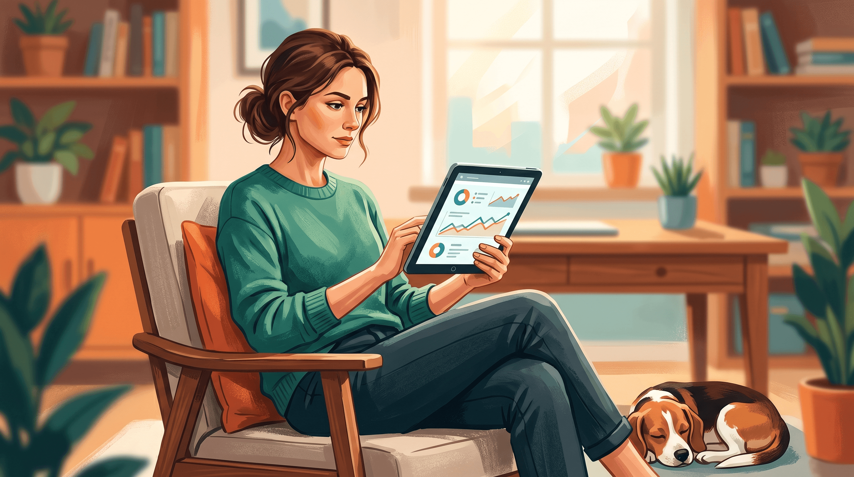 A small business owner reviews SEO pricing models at a desk, surrounded by charts and graphs, contemplating the investment for online growth and visibilit…